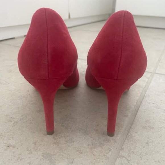 H&M Suede Court Shoes Red Bow Eur 37 US 6 3 inch heel pointed toe - Picture 3 of 6